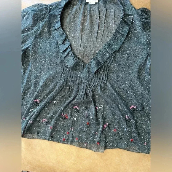 Zadig & Voltaire Sheer Heart Embroidered Beaded Blouse Womens Size Small - Picture 2 of 12